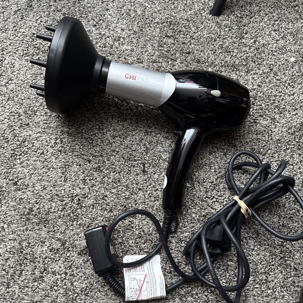 CHI PRO LOW EMF Professional Hair Dryer w/ Diffuser, Electric, Black/Silver